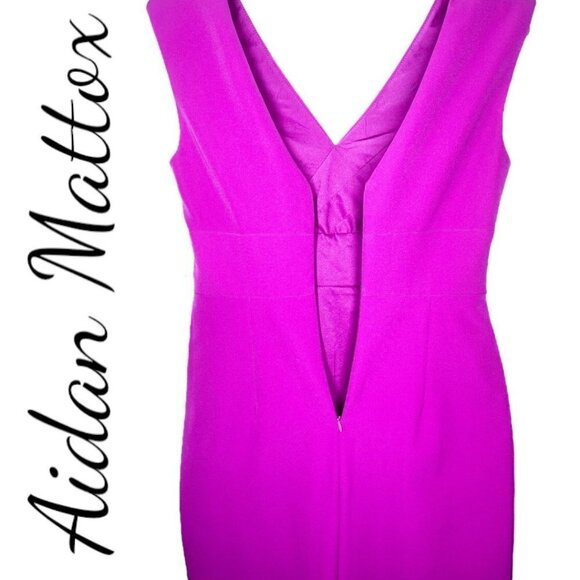 NWT AIDAN MATTOX Draped Sheath Evening Gown Fuchsia Magenta V-Neck, Size 2 - Picture 9 of 14